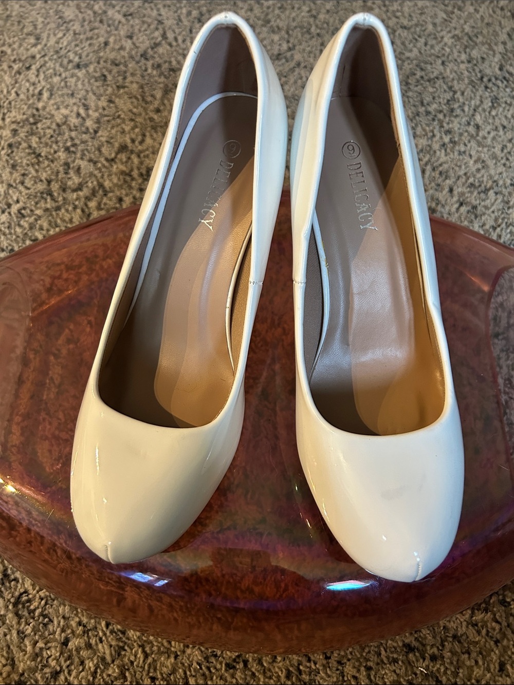 Delicacy Women's White Patent Round-Toe Heels